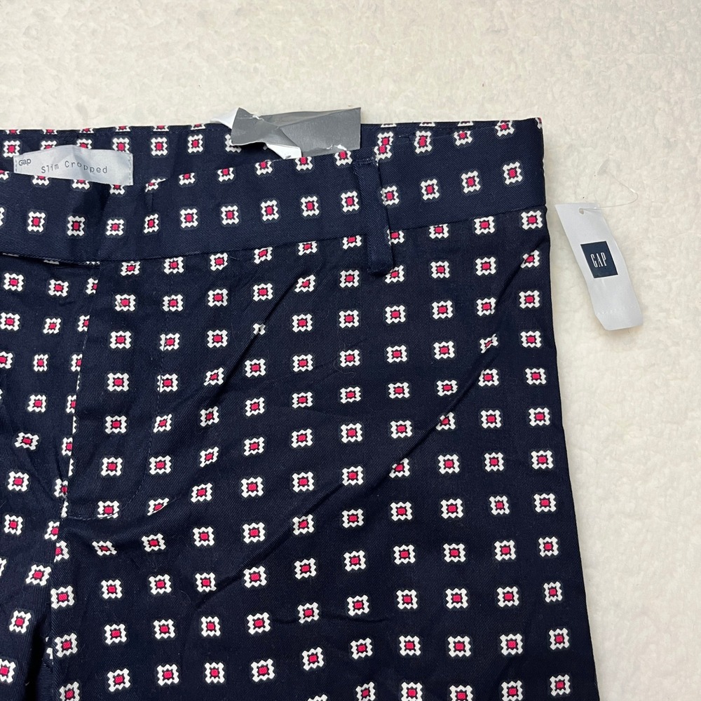 Gap Slim Cropped Pants Womens 6 Navy Blue Geometric Print Stretch‎ Trousers NWT